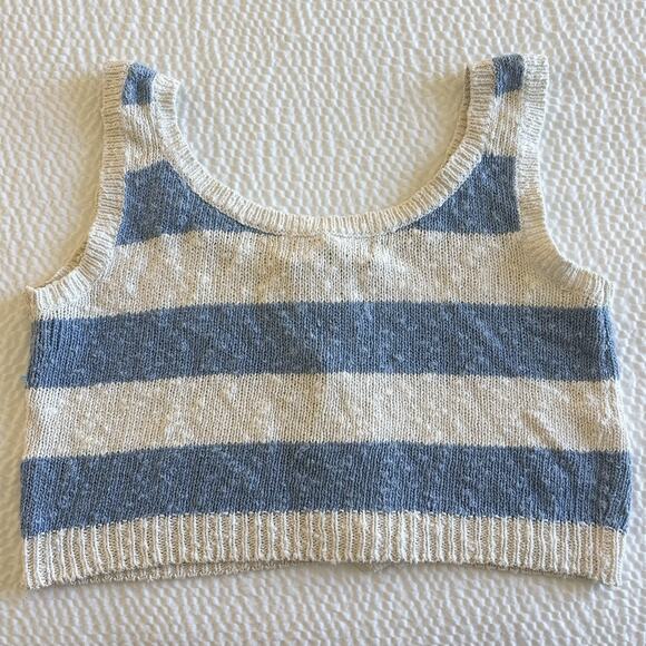 Vintage Pinwheels Knit Button Up Blue And White Striped Sweater Cardi Tank Top M - Picture 3 of 7